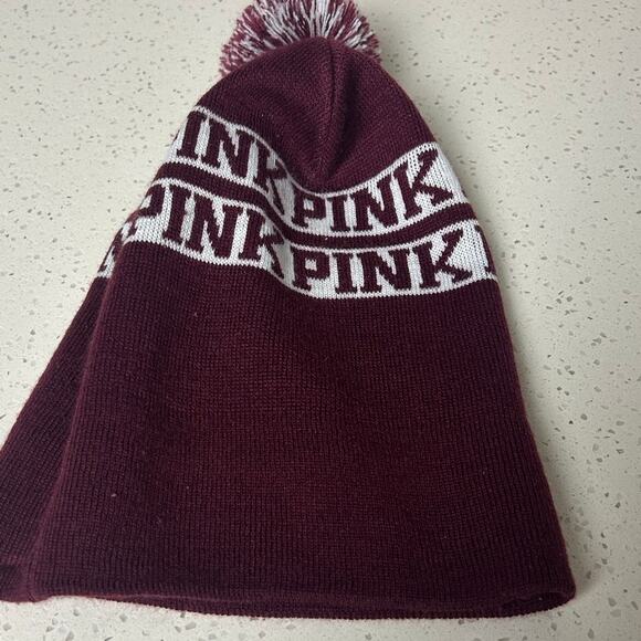 PINK VICTORIA'S SECRET Burgundy Pom Pom Beanie - Picture 5 of 8